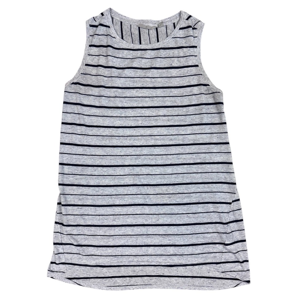 Athleta Women's Sz‎ M Cobblestone Grey Navy Multistripe Asana Muscle Tank